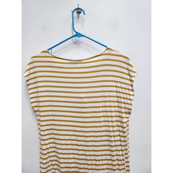 Green Envelope Womens Striped Top Large White Yellow Rounded Hem Short Sleeve - Picture 7 of 7
